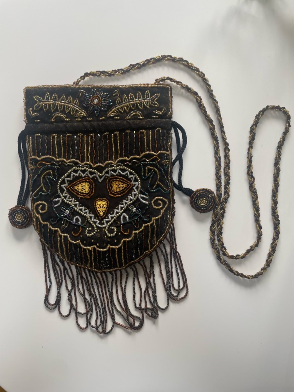 Bohemian Black Beaded Fringe Mini Crossbody Bag